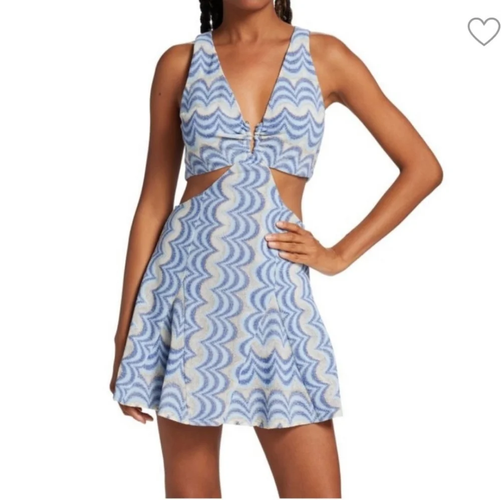 Ramy Brook Womens Size 12 Blue White Hana Jacquard Cut Out Mini Dress - Picture 2 of 7